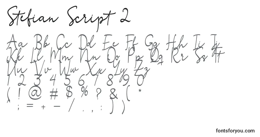 Czcionka Stefian Script 2 – alfabet, cyfry, specjalne znaki