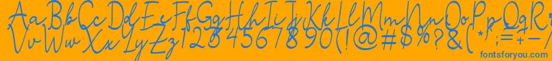 Stefian Script 2-Schriftart – Blaue Schriften auf orangefarbenem Hintergrund