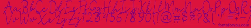 フォントStefian Script 2 – 赤い背景に紫のフォント