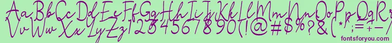 Stefian Script 2-fontti – violetit fontit vihreällä taustalla