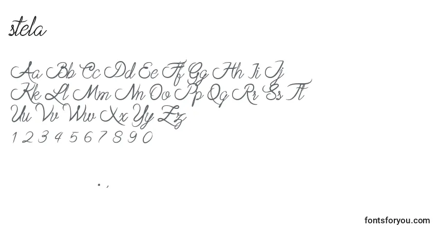 Шрифт Stela – алфавит, цифры, специальные символы