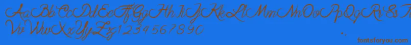 stela-Schriftart – Braune Schriften auf blauem Hintergrund