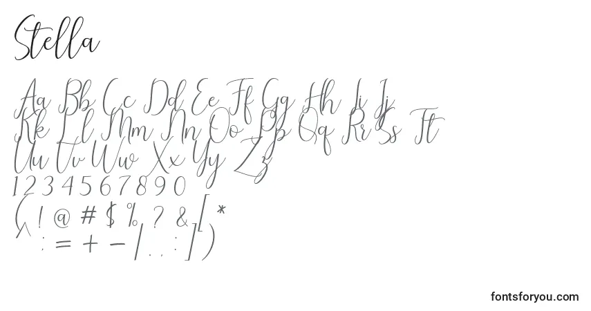 Schriftart Stella (141967) – Alphabet, Zahlen, spezielle Symbole