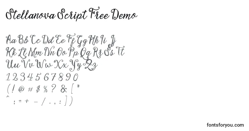 A fonte Stellanova Script Free Demo – alfabeto, números, caracteres especiais
