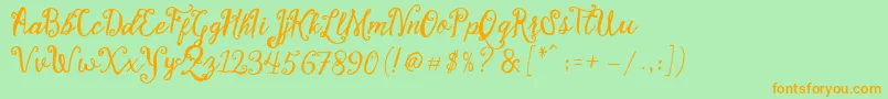 Stellanova Script Free Demo-Schriftart – Orangefarbene Schriften auf grünem Hintergrund