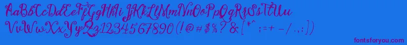 Stellanova Script Free Demo-fontti – violetit fontit sinisellä taustalla