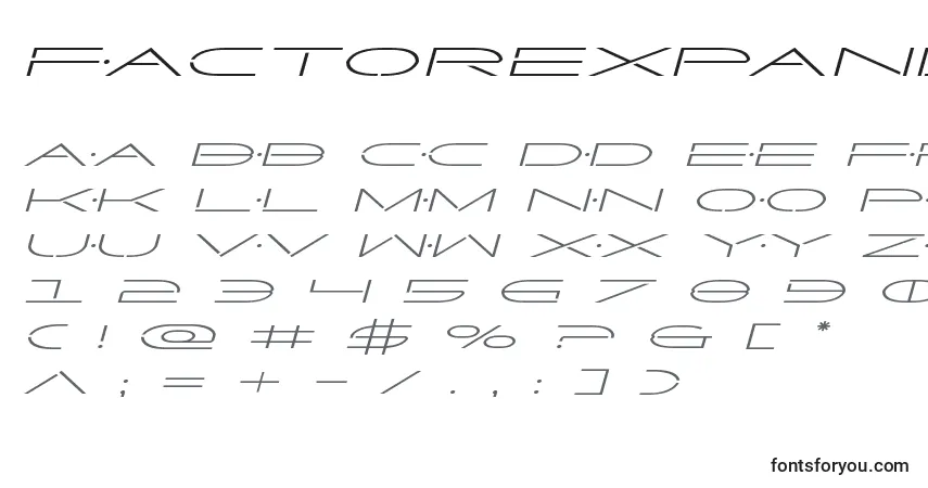 A fonte Factorexpandital – alfabeto, números, caracteres especiais
