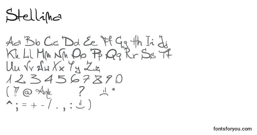A fonte Stellina (141971) – alfabeto, números, caracteres especiais