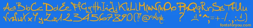 フォントStellina – オレンジ色の文字が青い背景にあります。
