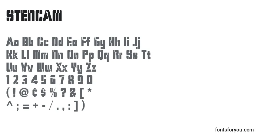 A fonte STENCAM – alfabeto, números, caracteres especiais