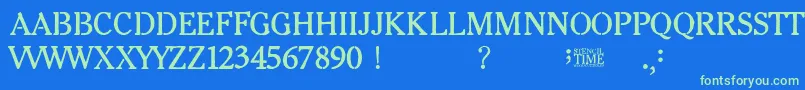 Stencil Time Font – Green Fonts on Blue Background