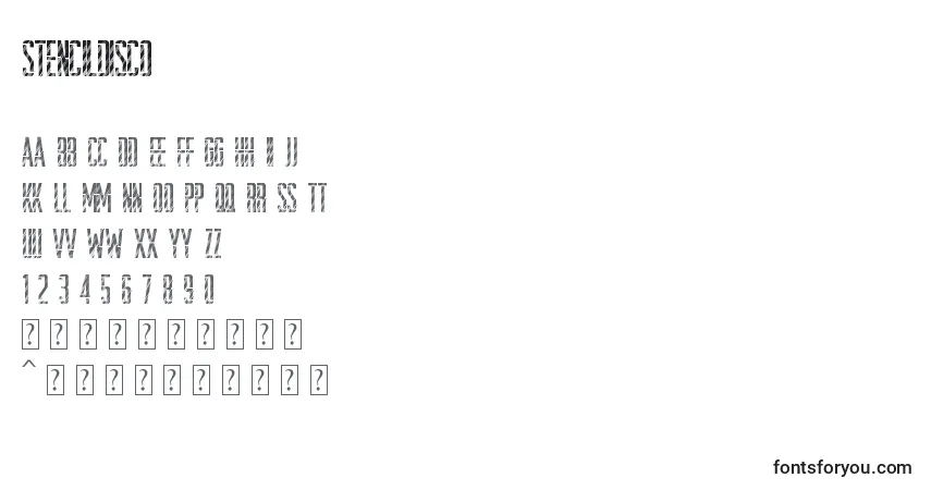 Czcionka StencilDisco – alfabet, cyfry, specjalne znaki