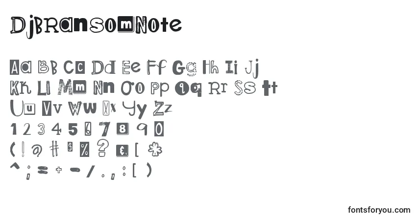 A fonte DjbRansomNote – alfabeto, números, caracteres especiais