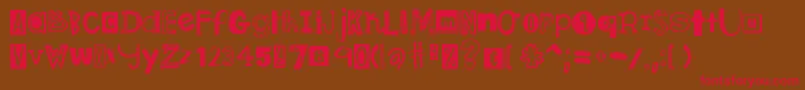 フォントDjbRansomNote – 赤い文字が茶色の背景にあります。