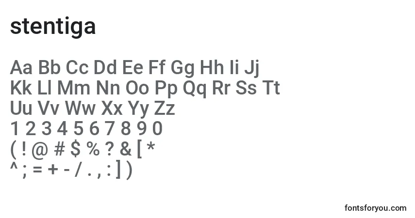 A fonte Stentiga (141980) – alfabeto, números, caracteres especiais