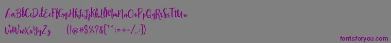 フォントStephanie Script – 紫色のフォント、灰色の背景