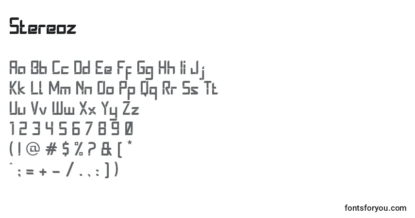 A fonte Stereoz – alfabeto, números, caracteres especiais