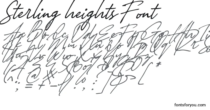 A fonte Sterling heights Font – alfabeto, números, caracteres especiais