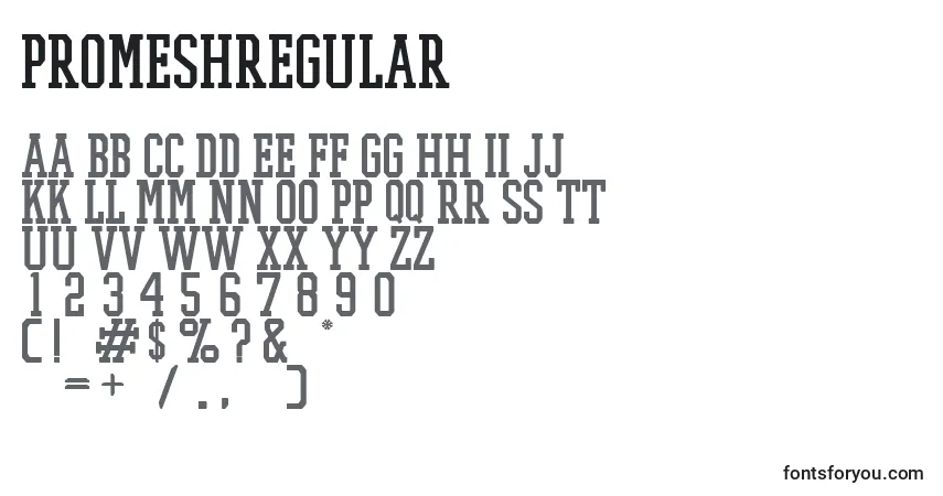 Czcionka PromeshRegular – alfabet, cyfry, specjalne znaki