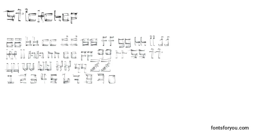 Czcionka Stickchop – alfabet, cyfry, specjalne znaki