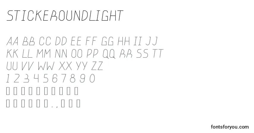 Шрифт Stickeroundlight – алфавит, цифры, специальные символы