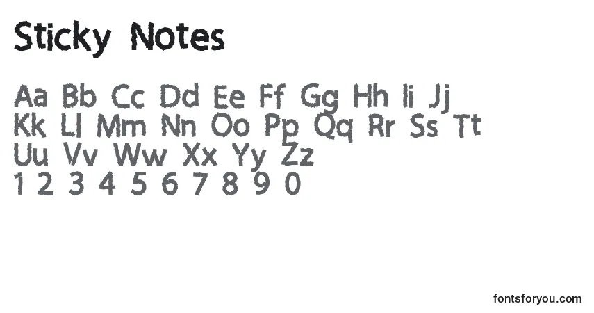 Sticky Notes-fontti – aakkoset, numerot, erikoismerkit