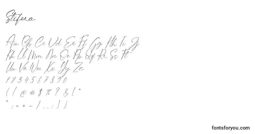Czcionka Stifora – alfabet, cyfry, specjalne znaki