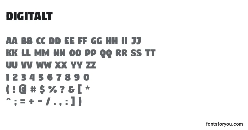 characters of digitalt font, letter of digitalt font, alphabet of  digitalt font