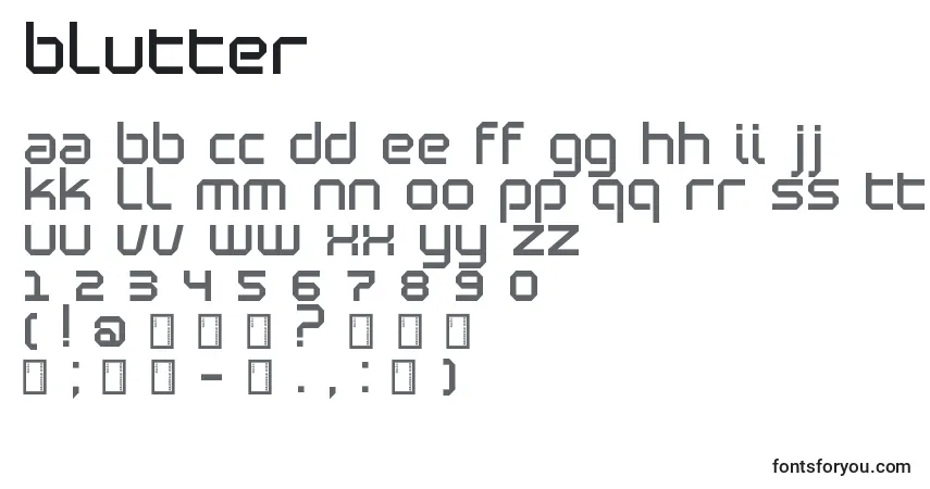 characters of blutter font, letter of blutter font, alphabet of  blutter font