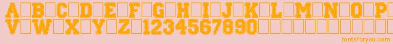 Stitch n School-Schriftart – Orangefarbene Schriften auf rosa Hintergrund