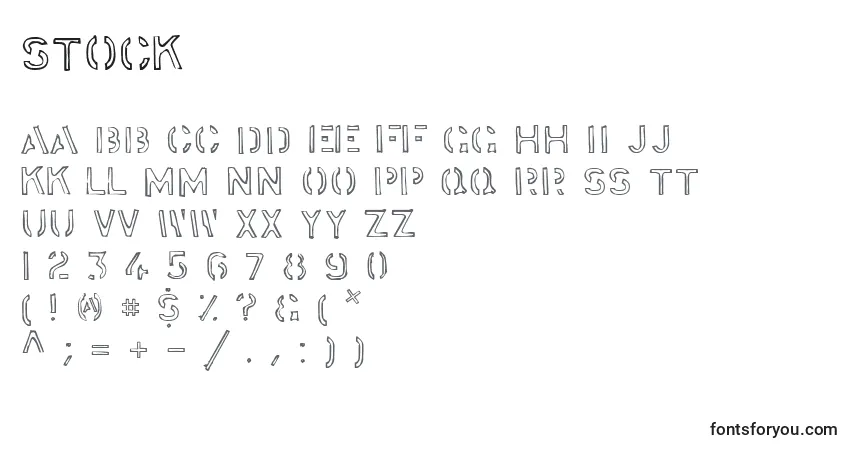 A fonte Stock    (142003) – alfabeto, números, caracteres especiais
