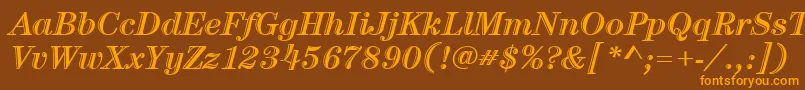 ItcCenturyLtHandtooledBoldItalicフォントについての詳細 フォントItcCenturyLtHandtooledBoldItalic – オレンジ色の文字が茶色の背景にあります。