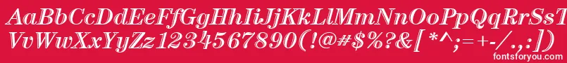 ItcCenturyLtHandtooledBoldItalic-Schriftart – Weiße Schriften auf rotem Hintergrund