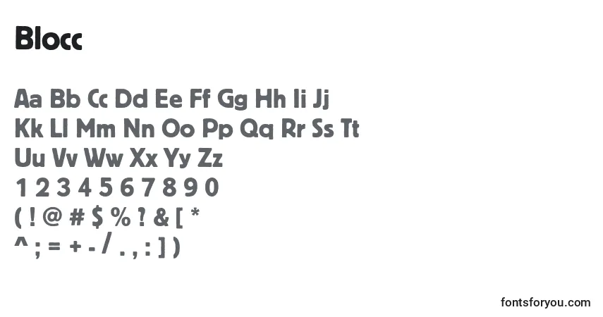 Czcionka Blocc – alfabet, cyfry, specjalne znaki