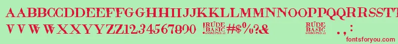 RudeBasic-fontti – punaiset fontit vihreällä taustalla