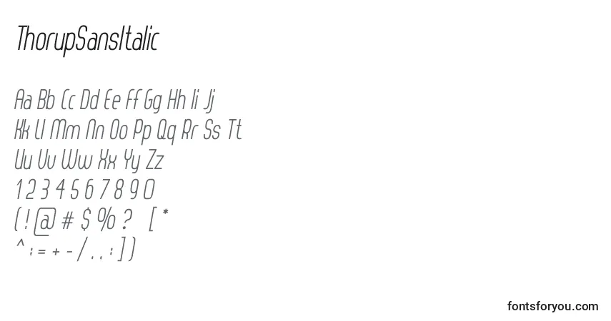 A fonte ThorupSansItalic – alfabeto, números, caracteres especiais