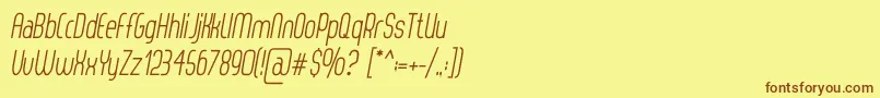 フォントThorupSansItalic – 茶色の文字が黄色の背景にあります。