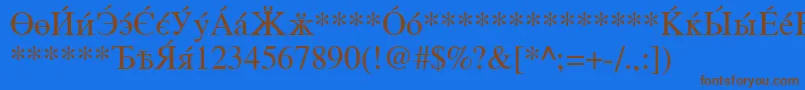 フォントCysr – 茶色の文字が青い背景にあります。