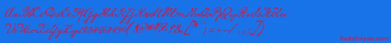 WhitechapelBb-Schriftart – Rote Schriften auf blauem Hintergrund