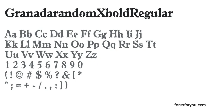 Czcionka GranadarandomXboldRegular – alfabet, cyfry, specjalne znaki
