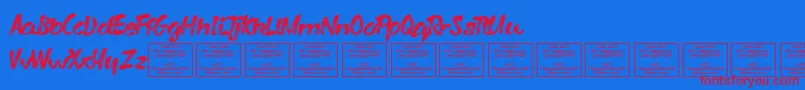 VarysharkyRegular-Schriftart – Rote Schriften auf blauem Hintergrund