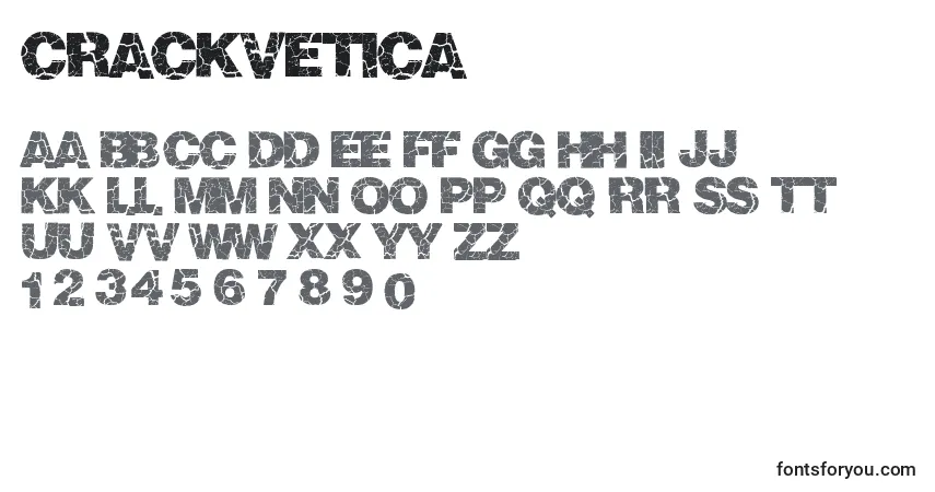 Czcionka Crackvetica – alfabet, cyfry, specjalne znaki