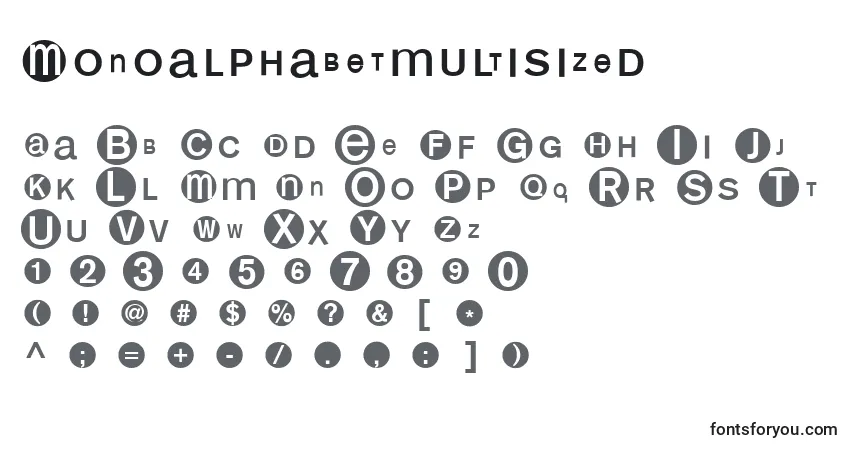 A fonte Monoalphabetmultisized – alfabeto, números, caracteres especiais