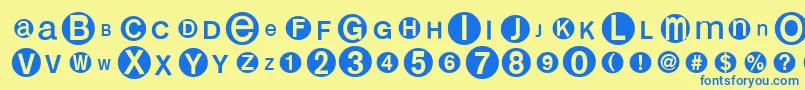 フォントMonoalphabetmultisized – 青い文字が黄色の背景にあります。