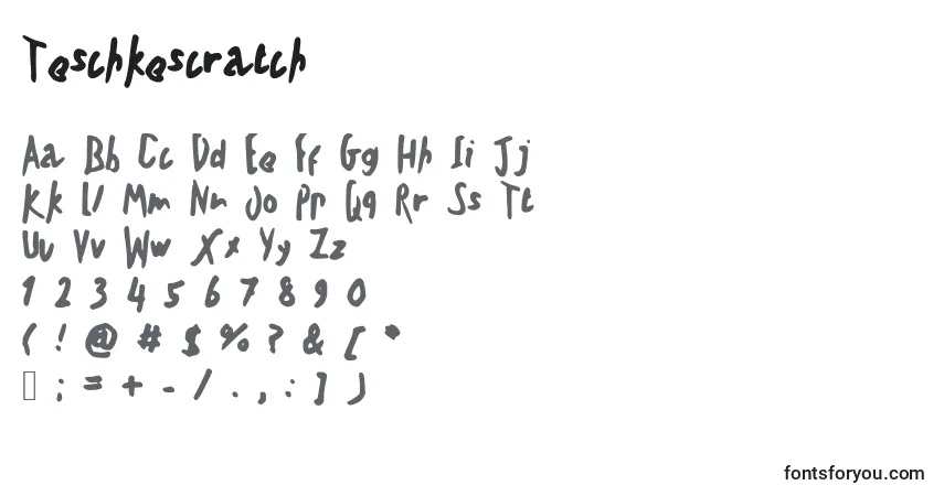 Schriftart Teschkescratch – Alphabet, Zahlen, spezielle Symbole