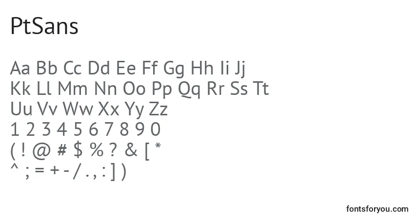 Czcionka PtSans – alfabet, cyfry, specjalne znaki