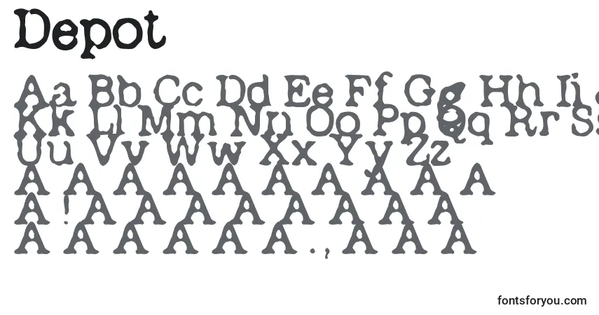 Schriftart Depot – Alphabet, Zahlen, spezielle Symbole