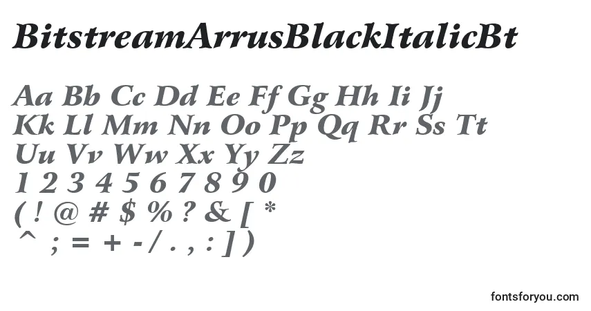 Czcionka BitstreamArrusBlackItalicBt – alfabet, cyfry, specjalne znaki