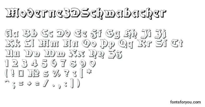 Czcionka Moderne3DSchwabacher – alfabet, cyfry, specjalne znaki