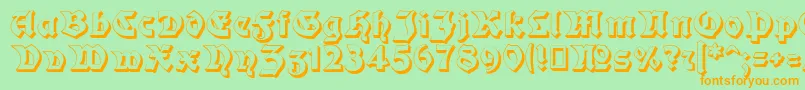 Moderne3DSchwabacher-Schriftart – Orangefarbene Schriften auf grünem Hintergrund